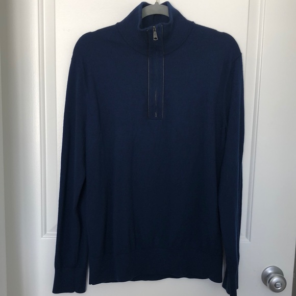Merino wool sweater with faux leather piping and half zip - Picture 7 of 12